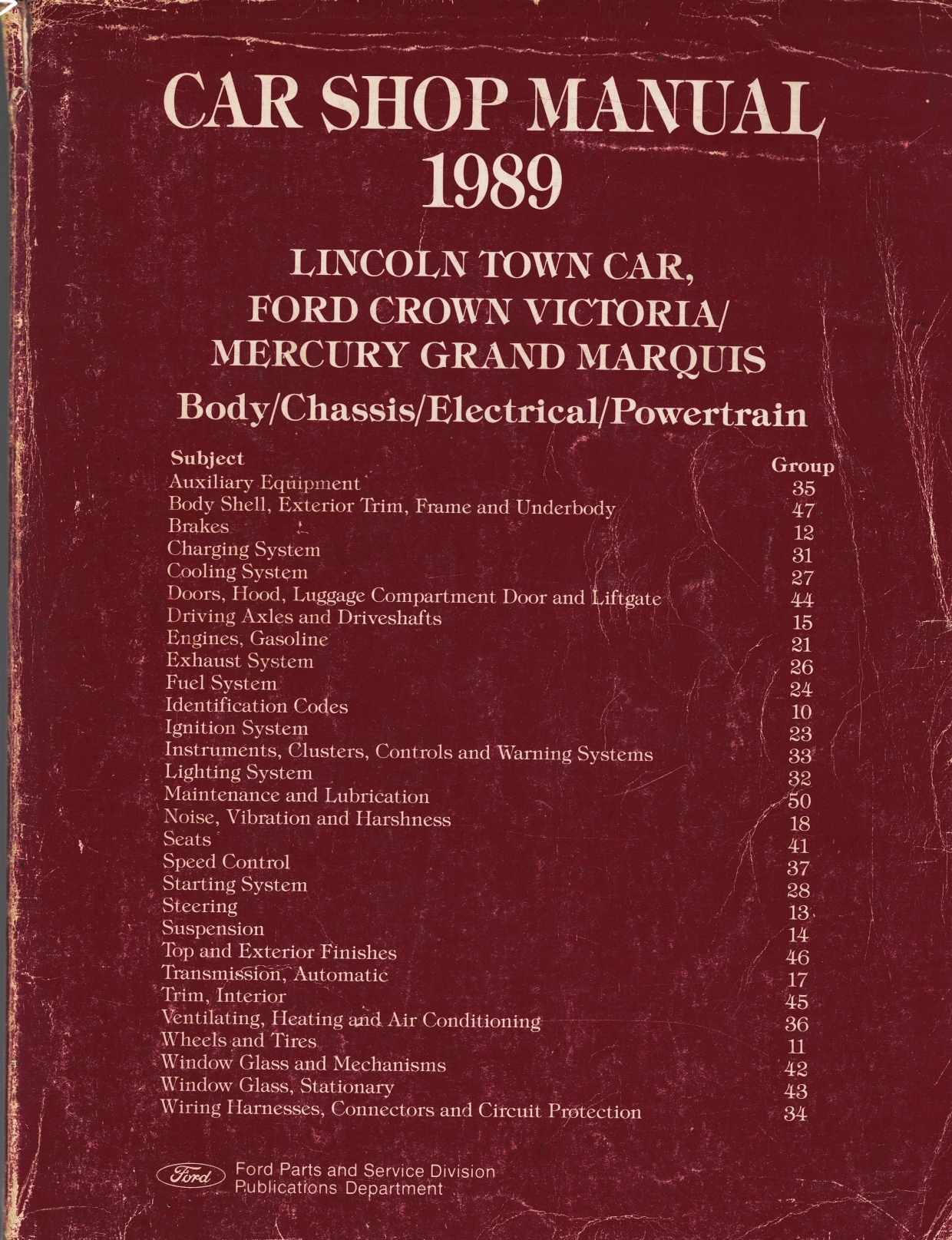 Image for 1989 Lincoln Town Car, Ford Crown Victoria / Mercury Grand Marquis Car Shop Manual: Body/Chassis/Electrical/Powertrain