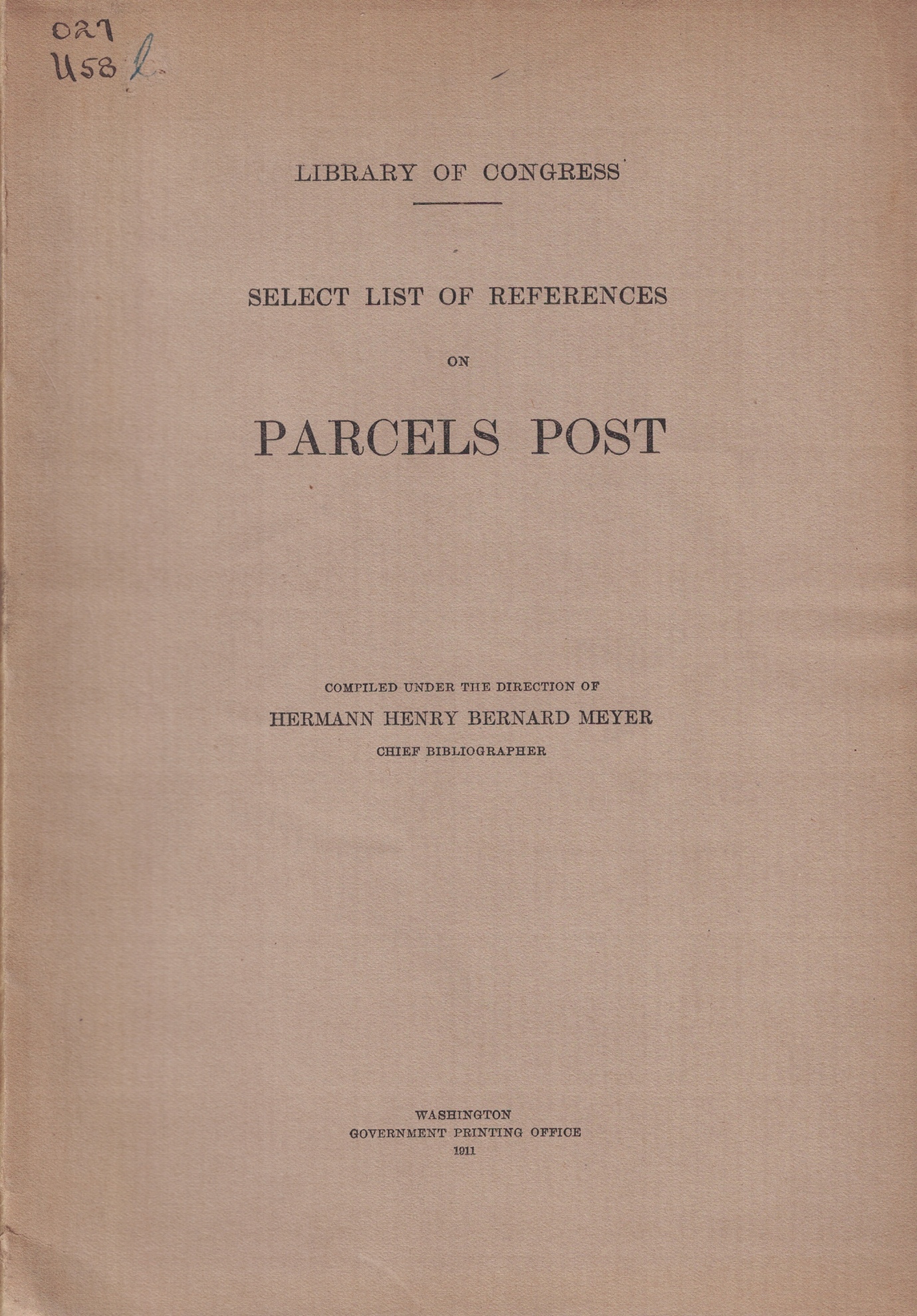 Image for Select List of References on Parcels Post (Library of Congress)