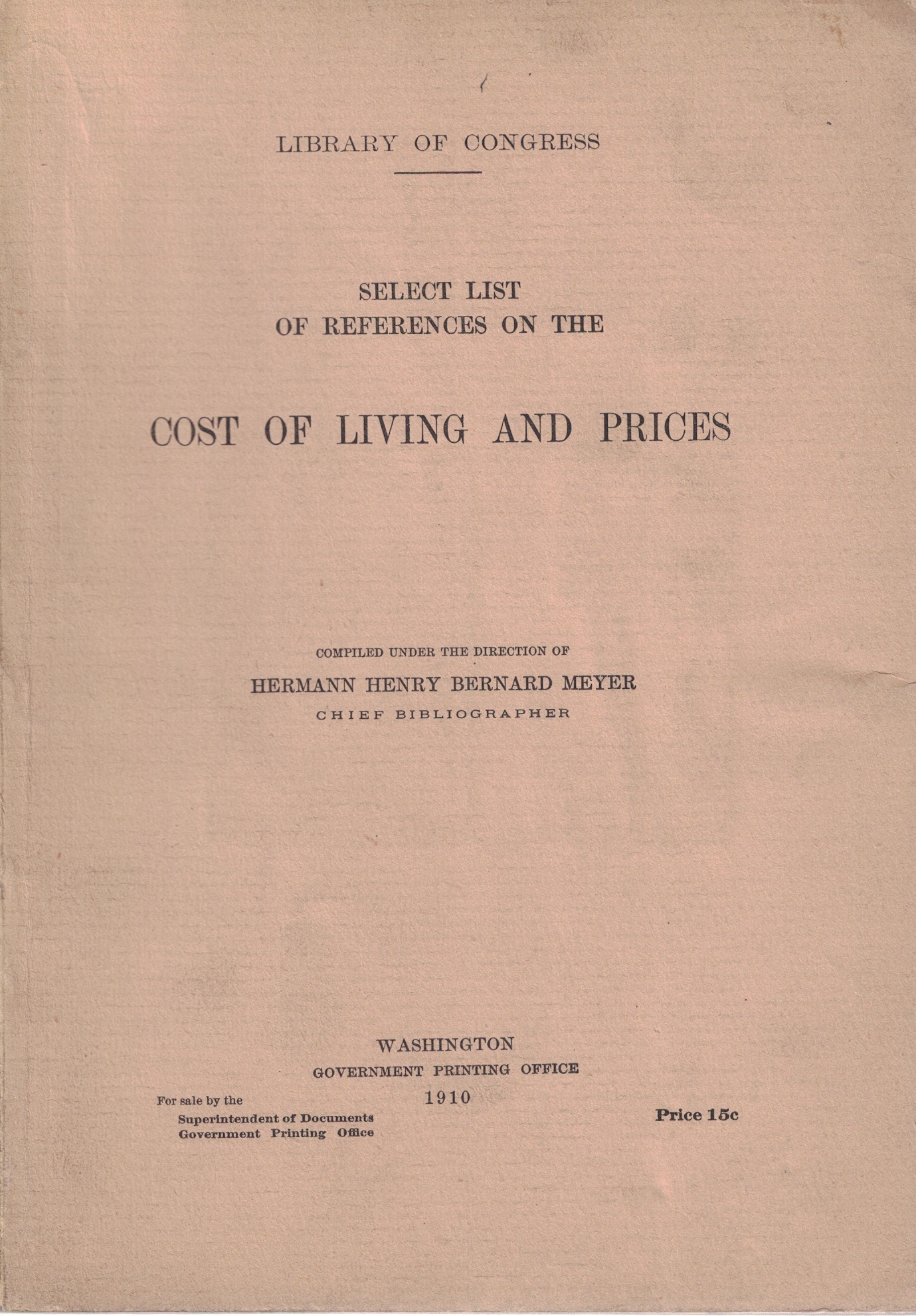 Image for Select List of References on the Cost of Living and Prices (Library of Congress)